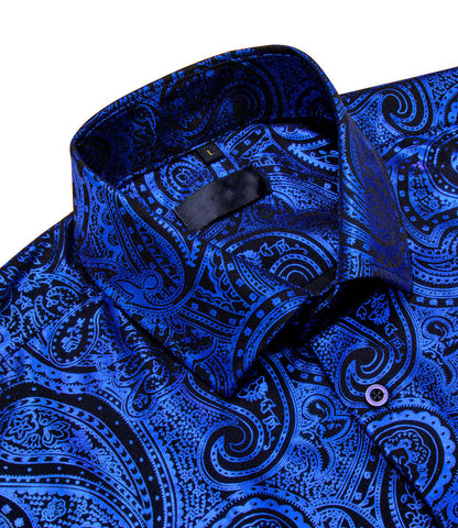 Klein Blue Black Paisley Dress Shirt shirt    - Sophisticated Gentlemen