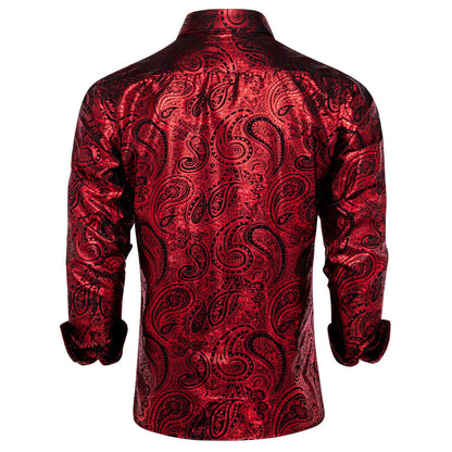Red Black Paisley Dress Shirt shirt    - Sophisticated Gentlemen