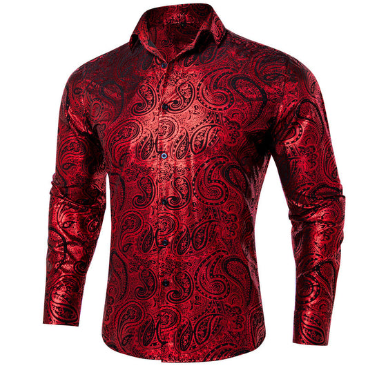 Red Black Paisley Dress Shirt shirt S   - Sophisticated Gentlemen