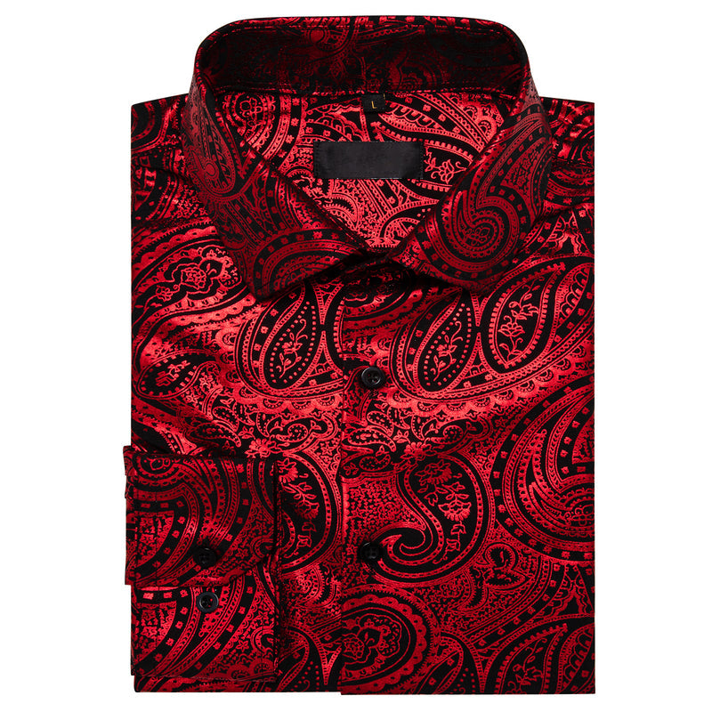 Red Black Paisley Dress Shirt shirt    - Sophisticated Gentlemen