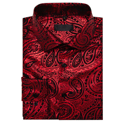 Red Black Paisley Dress Shirt shirt    - Sophisticated Gentlemen