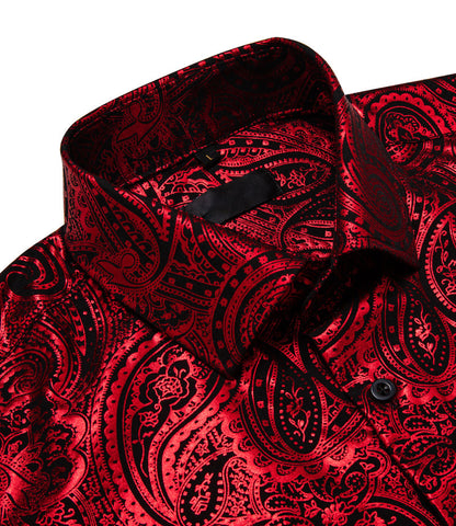 Red Black Paisley Dress Shirt shirt    - Sophisticated Gentlemen