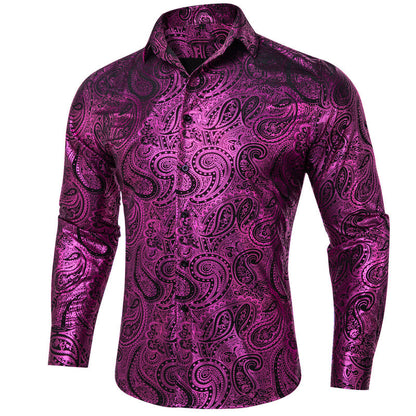 Purple Black Paisley Dress Shirt shirt S   - Sophisticated Gentlemen
