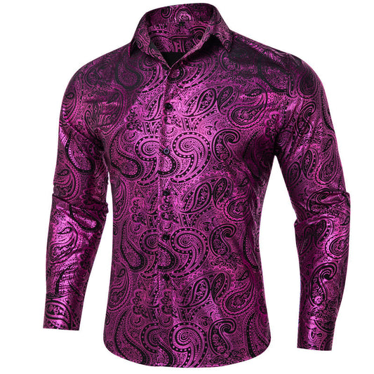 Purple Black Paisley Dress Shirt shirt S   - Sophisticated Gentlemen