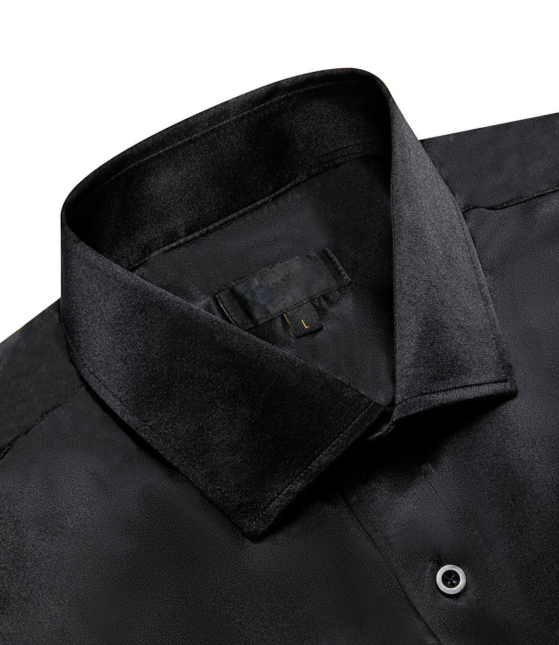 Black Solid Satin Silk Dress Shirt shirt    - Sophisticated Gentlemen