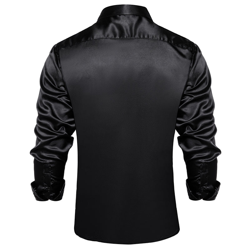Black Solid Satin Silk Dress Shirt shirt    - Sophisticated Gentlemen