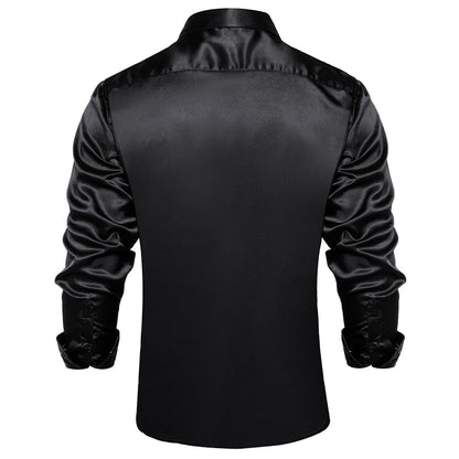 Black Solid Satin Silk Dress Shirt shirt    - Sophisticated Gentlemen