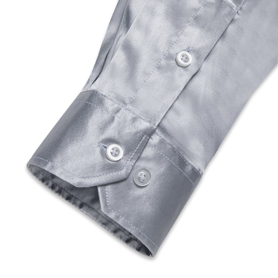 Silver Solid Satin Silk Dress Shirt shirt    - Sophisticated Gentlemen