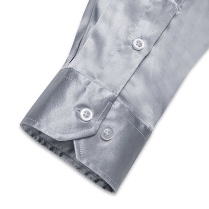 Silver Solid Satin Silk Dress Shirt shirt    - Sophisticated Gentlemen