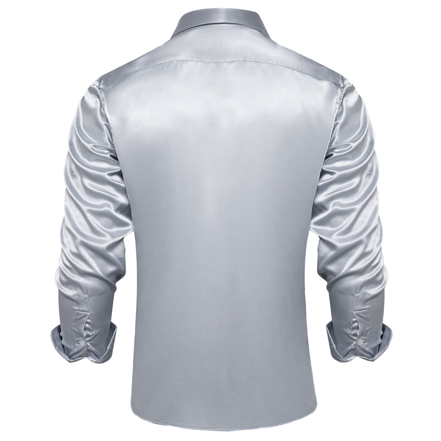 Silver Solid Satin Silk Dress Shirt shirt    - Sophisticated Gentlemen