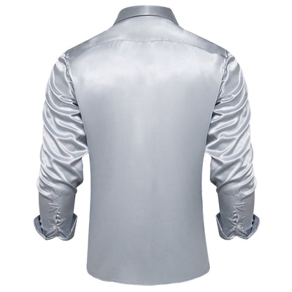 Silver Solid Satin Silk Dress Shirt shirt    - Sophisticated Gentlemen