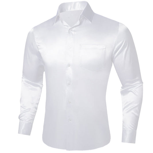 White Solid Satin Silk Dress Shirt shirt S   - Sophisticated Gentlemen