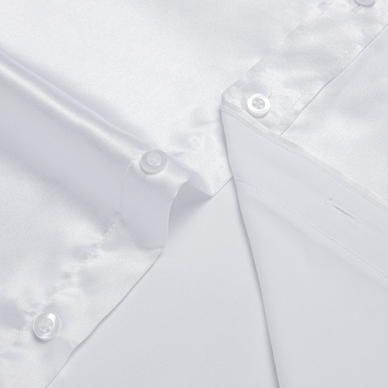White Solid Satin Silk Dress Shirt shirt    - Sophisticated Gentlemen