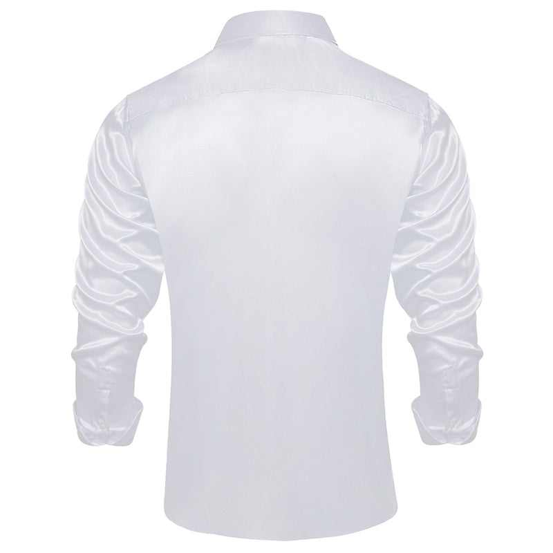 White Solid Satin Silk Dress Shirt shirt    - Sophisticated Gentlemen