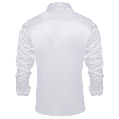 White Solid Satin Silk Dress Shirt shirt    - Sophisticated Gentlemen