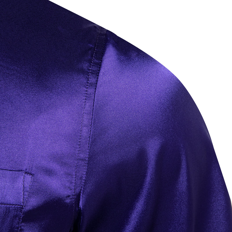 Dark Purple Solid Satin Silk Dress Shirt shirt    - Sophisticated Gentlemen