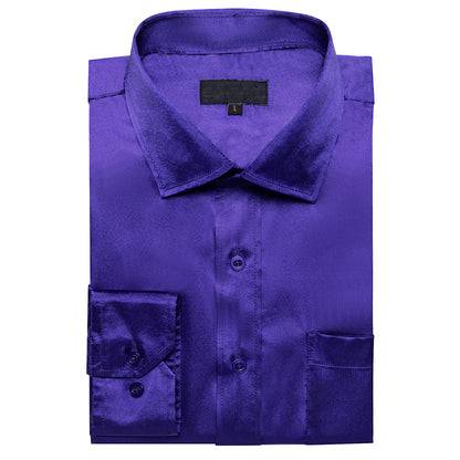 Dark Purple Solid Satin Silk Dress Shirt shirt    - Sophisticated Gentlemen