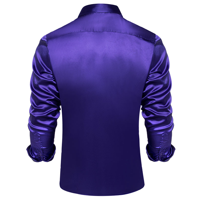 Dark Purple Solid Satin Silk Dress Shirt shirt    - Sophisticated Gentlemen