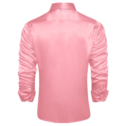 Pink Solid Satin Silk Dress Shirt shirt    - Sophisticated Gentlemen