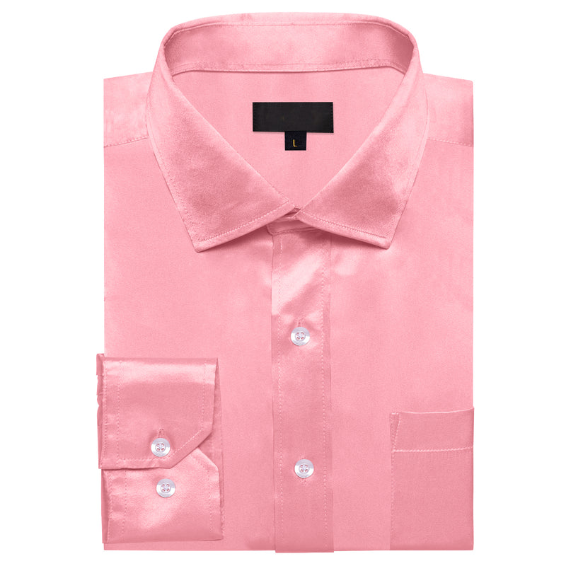 Pink Solid Satin Silk Dress Shirt shirt    - Sophisticated Gentlemen