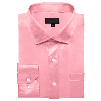 Pink Solid Satin Silk Dress Shirt shirt    - Sophisticated Gentlemen