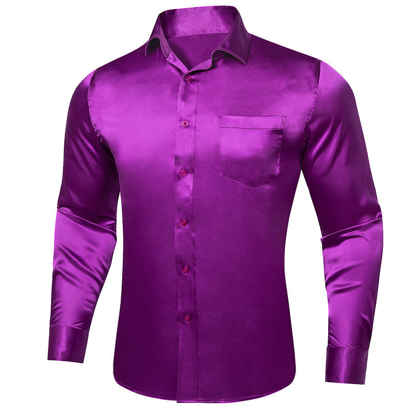 Violet Purple Solid Satin Silk Dress Shirt shirt S   - Sophisticated Gentlemen