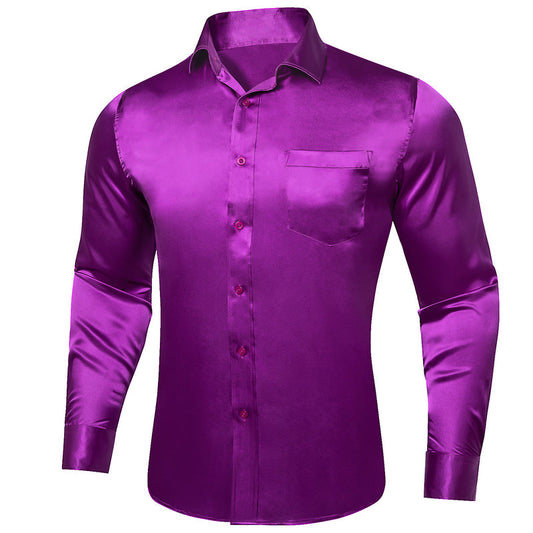 Violet Purple Solid Satin Silk Dress Shirt shirt S   - Sophisticated Gentlemen
