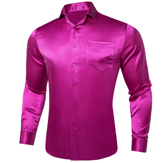 Violet Solid Satin Silk Dress Shirt shirt S   - Sophisticated Gentlemen