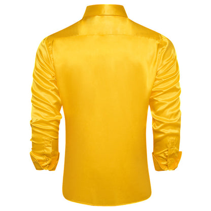 Amber Yellow Solid Satin Silk Dress Shirt shirt    - Sophisticated Gentlemen