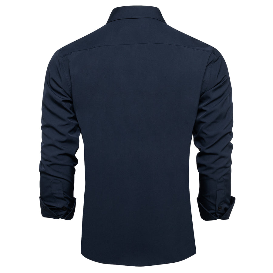 Dark Navy Blue Solid Silk Dress Shirt shirt    - Sophisticated Gentlemen