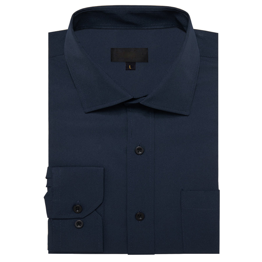 Dark Navy Blue Solid Silk Dress Shirt shirt    - Sophisticated Gentlemen