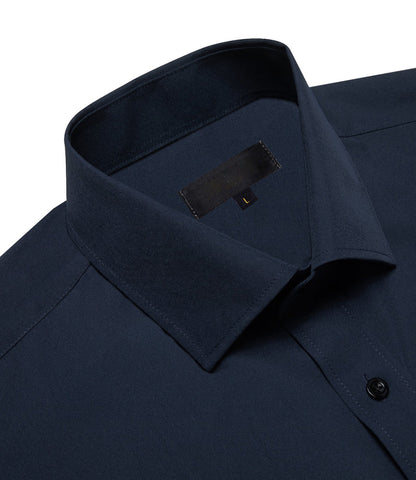 Dark Navy Blue Solid Silk Dress Shirt shirt    - Sophisticated Gentlemen