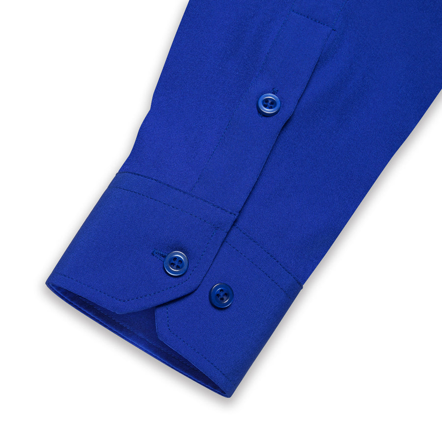 Sapphire Blue Solid Silk Dress Shirt shirt    - Sophisticated Gentlemen