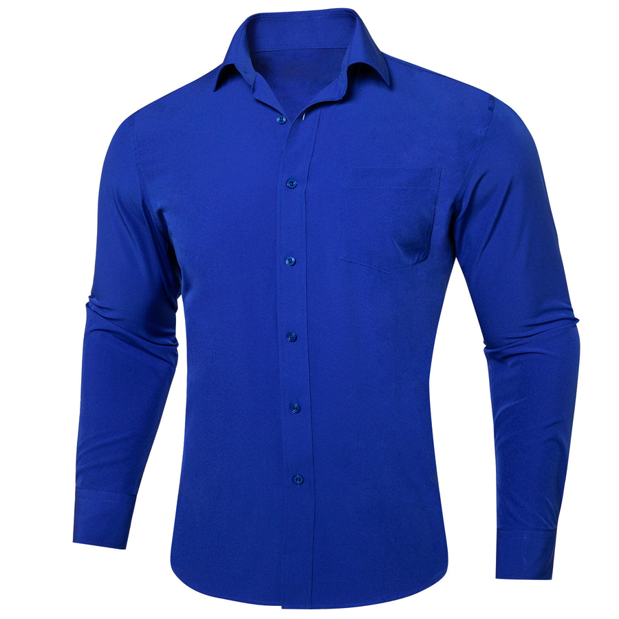 Sapphire Blue Solid Silk Dress Shirt shirt S   - Sophisticated Gentlemen