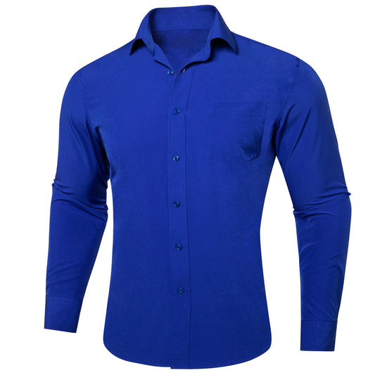 Sapphire Blue Solid Silk Dress Shirt shirt S   - Sophisticated Gentlemen