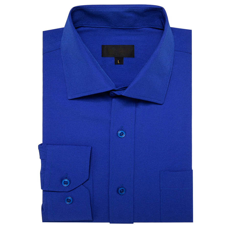 Sapphire Blue Solid Silk Dress Shirt shirt    - Sophisticated Gentlemen