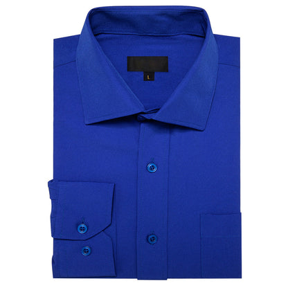 Sapphire Blue Solid Silk Dress Shirt shirt    - Sophisticated Gentlemen