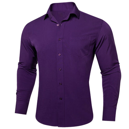 Dark Purple Solid Silk Dress Shirt shirt S   - Sophisticated Gentlemen