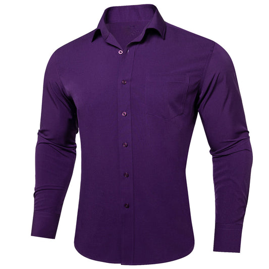 Dark Purple Solid Silk Dress Shirt shirt S   - Sophisticated Gentlemen