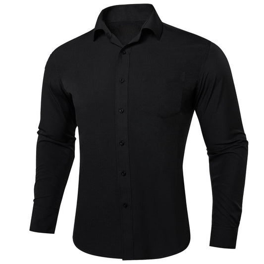 Black Solid Silk Men's Dress Shirt shirt S   - Sophisticated Gentlemen