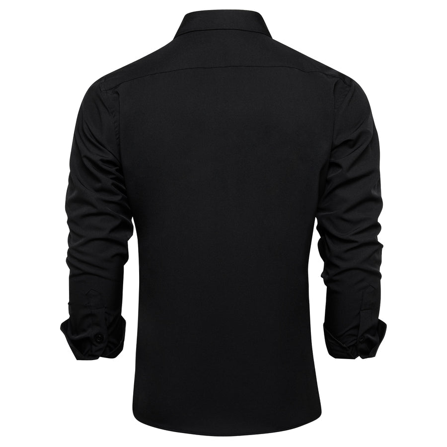 Black Solid Silk Men's Dress Shirt shirt    - Sophisticated Gentlemen