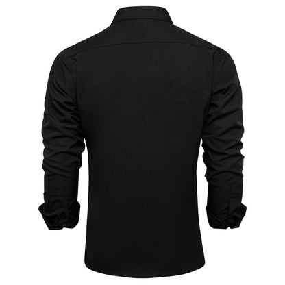Black Solid Silk Men's Dress Shirt shirt    - Sophisticated Gentlemen