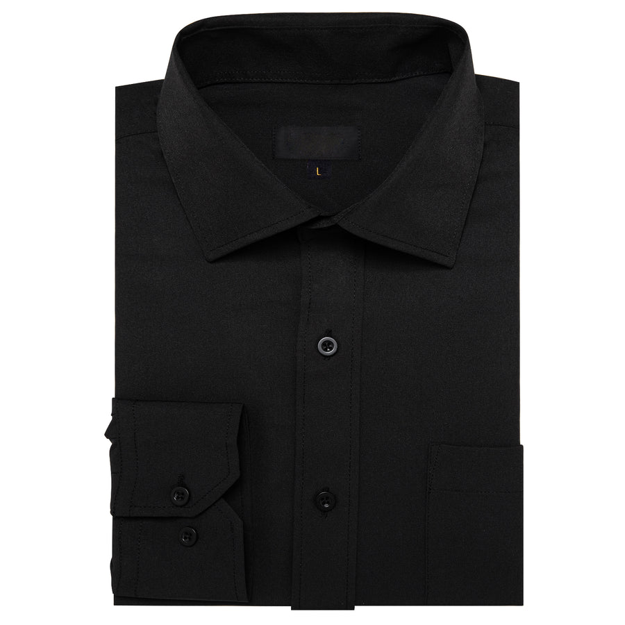 Black Solid Silk Men's Dress Shirt shirt    - Sophisticated Gentlemen