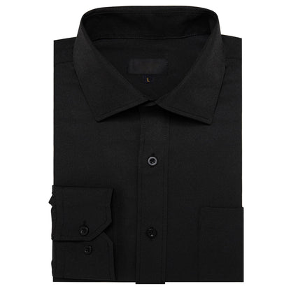 Black Solid Silk Men's Dress Shirt shirt    - Sophisticated Gentlemen