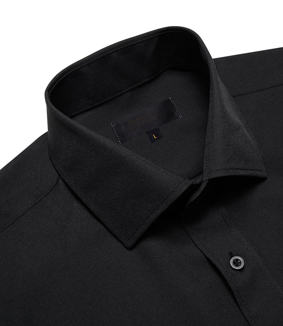 Black Solid Silk Men's Dress Shirt shirt    - Sophisticated Gentlemen