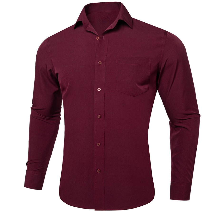 Burgundy Solid Silk Dress Shirt shirt S   - Sophisticated Gentlemen