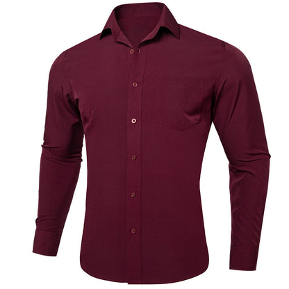Burgundy Solid Silk Dress Shirt shirt S   - Sophisticated Gentlemen