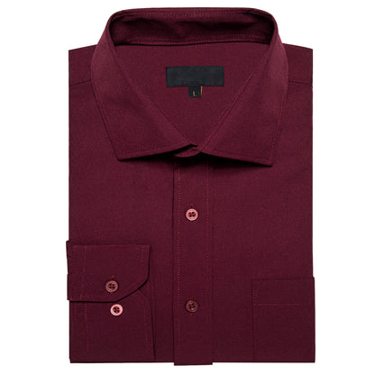 Burgundy Solid Silk Dress Shirt shirt    - Sophisticated Gentlemen