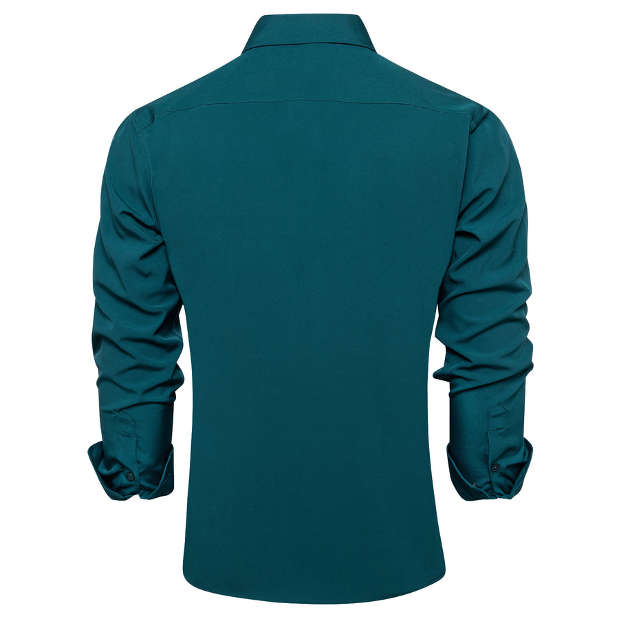 Nile Blue Solid Silk Dress Shirt shirt    - Sophisticated Gentlemen
