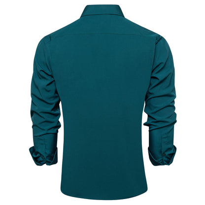 Nile Blue Solid Silk Dress Shirt shirt    - Sophisticated Gentlemen